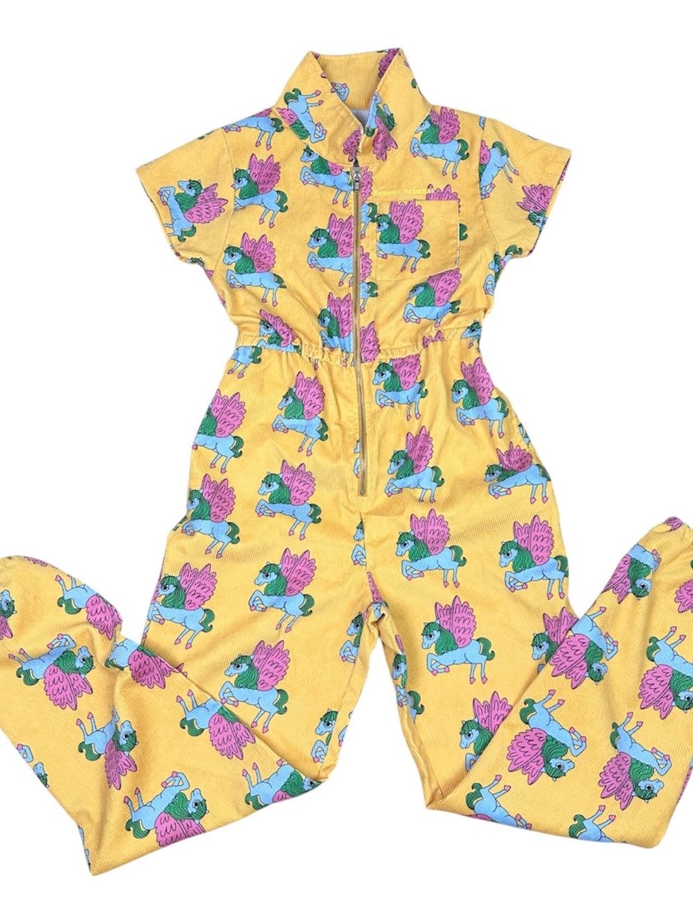 Girls Banana Valentine Yellow Unicorn-Print Corduroy Jumpsuit